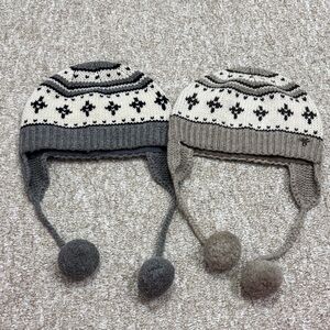TNA Knit Earflap Hat with Pom-Poms - Gray & Taupe